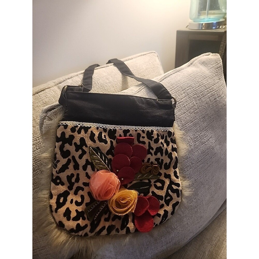 Pier 1 Imports Cross Body Bag Purse Black Brown Red Pink Flower Design